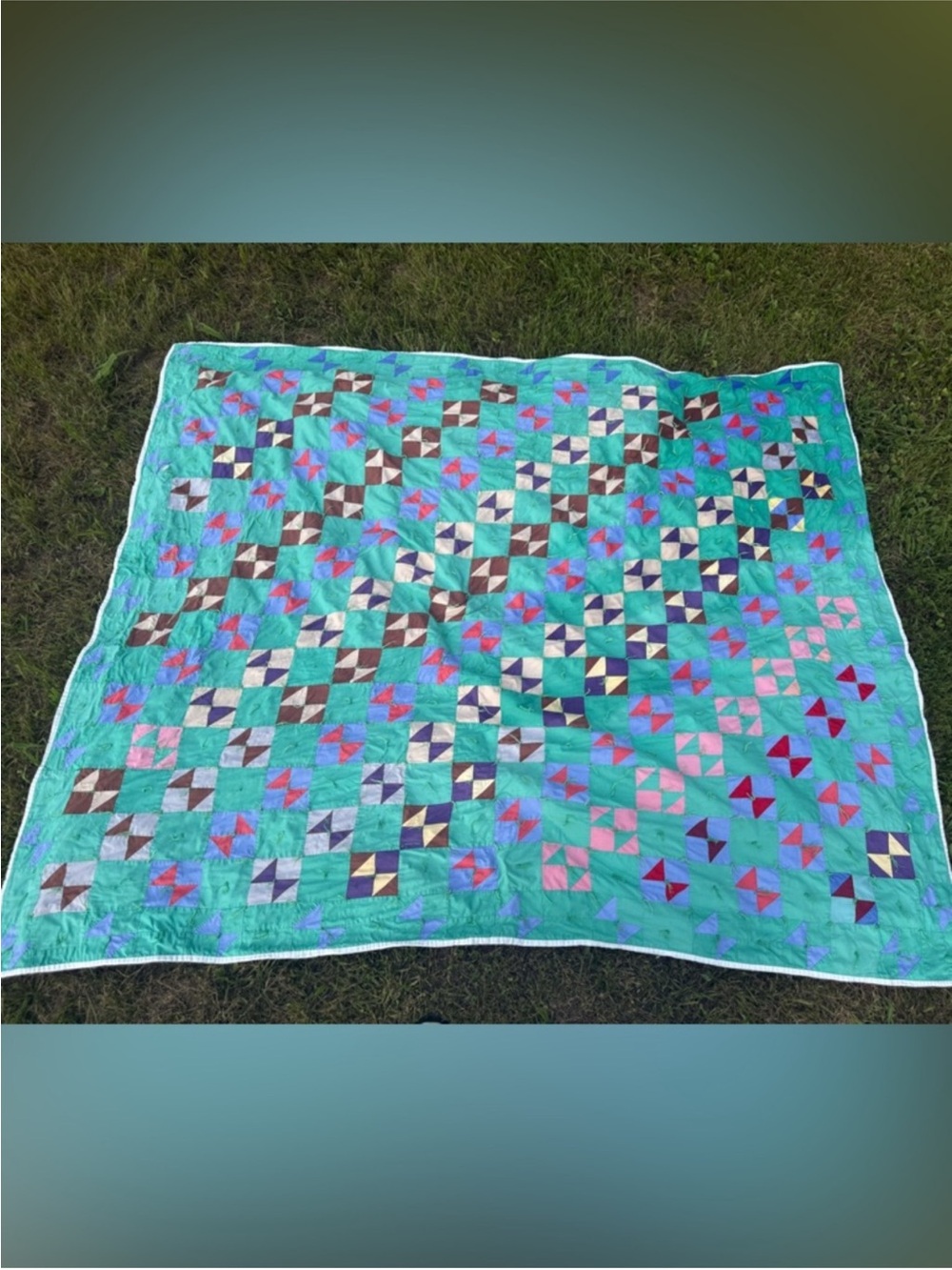 Antique vintage bow tie quilt tied 76x64